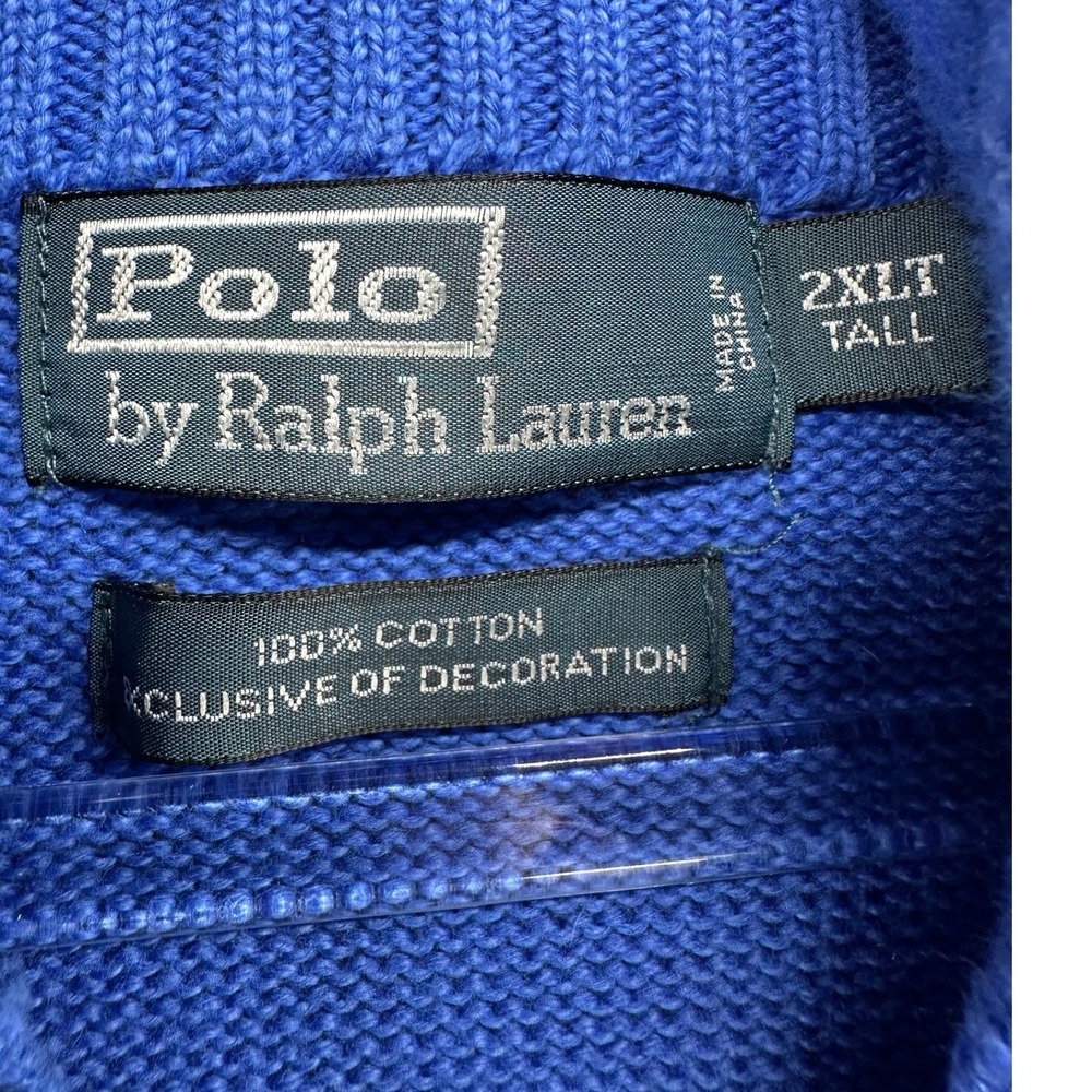 Polo Ralph Lauren Mens 2XLT Tall Royal Blue Cotton Quarter Zip Pullover Sweater - Picture 4 of 9